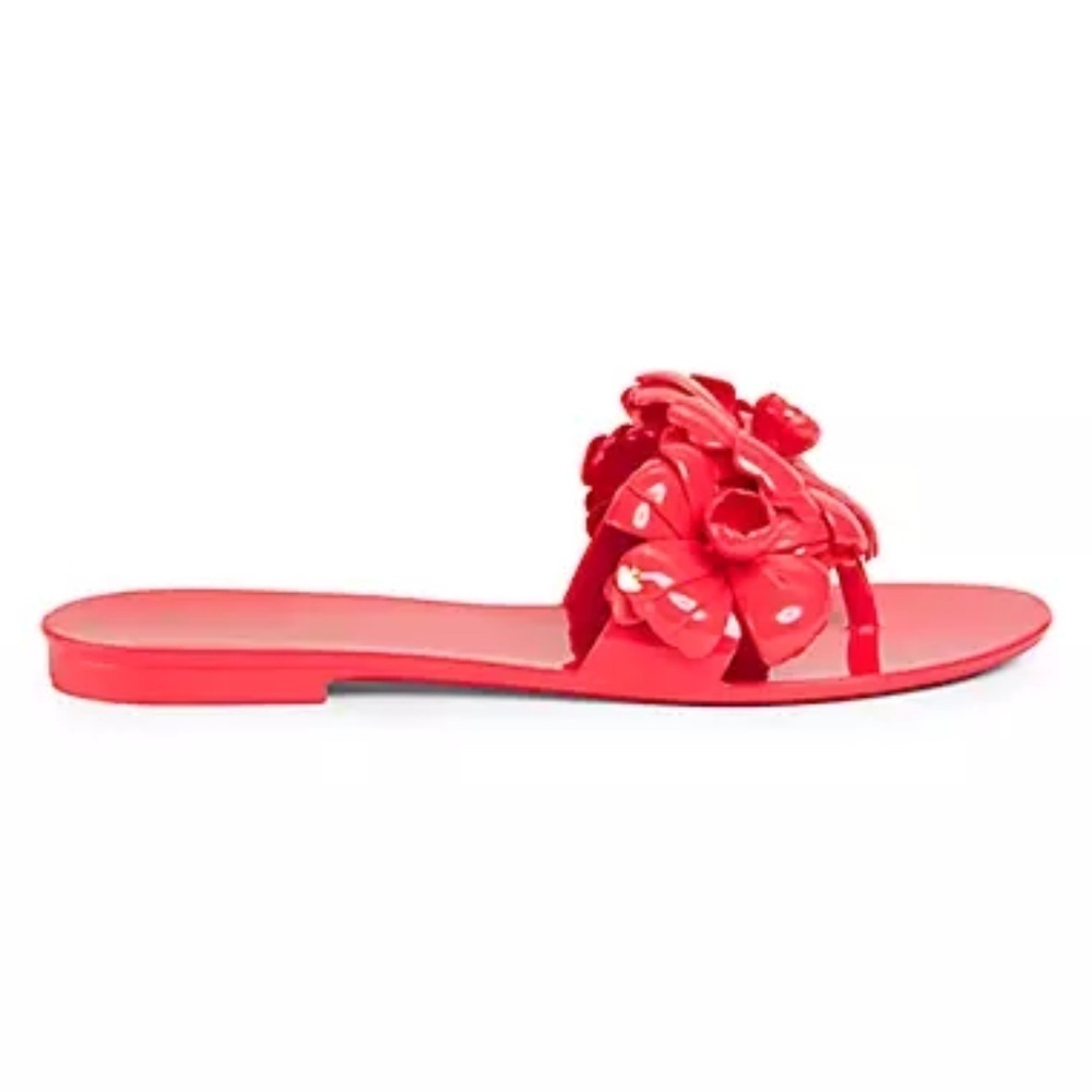 kate spade new york::Jaylee Floral Gold Logo Jelly Sandals::Ponderosa Red::NIB:: - Picture 5 of 10